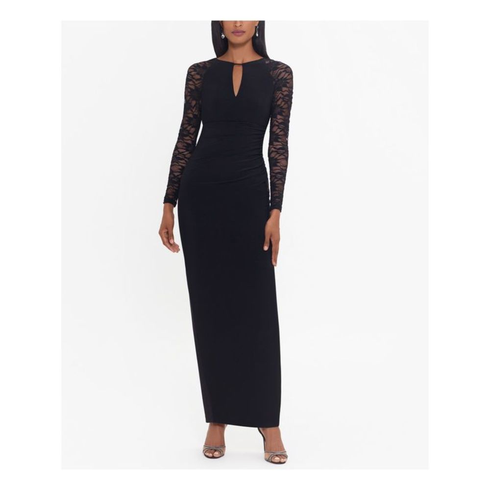 B&A  BY BETSY & ADAM Womens Black Lined Long Sleeve Formal Gown Dress 8